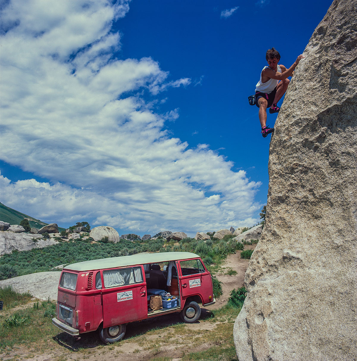 City of Rocks - VW van with climber