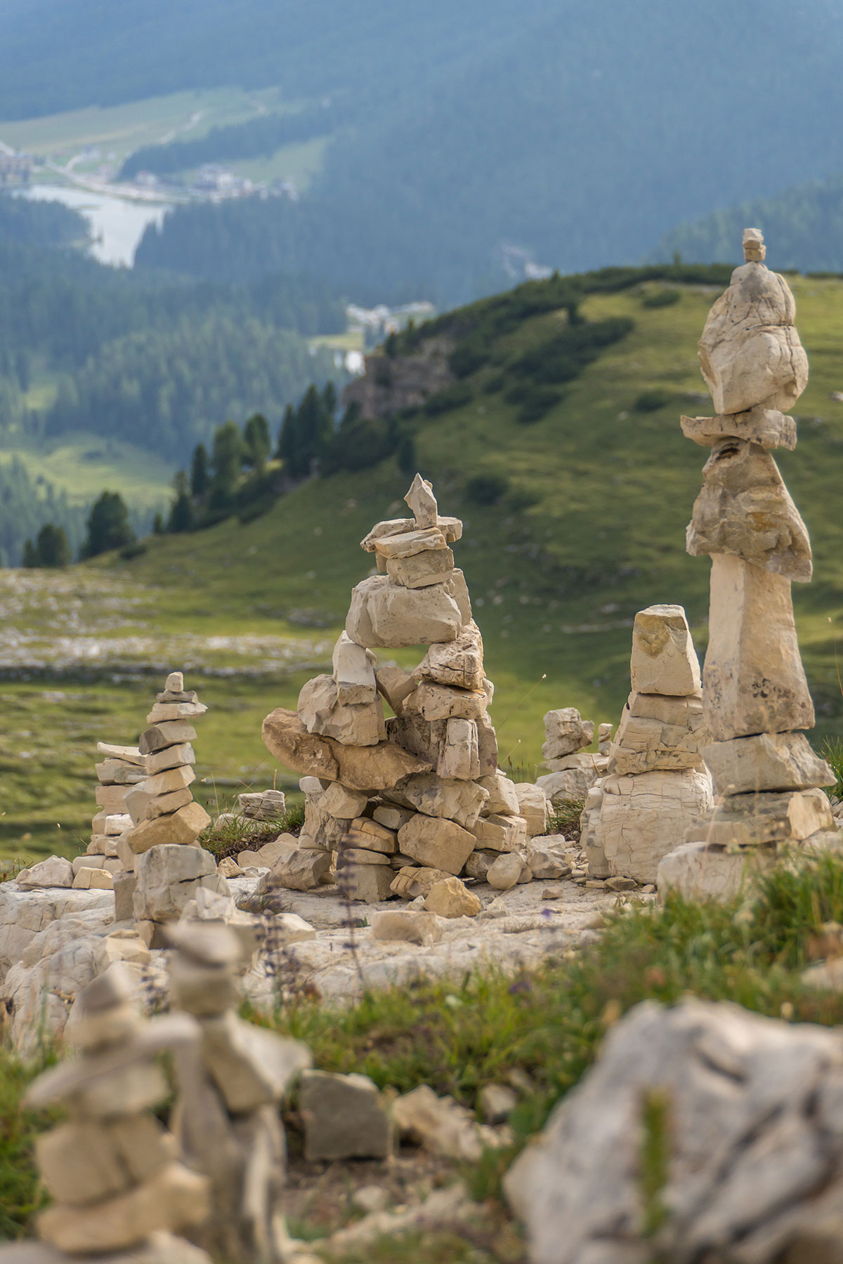 Cairn at the base of the Three Peaks Dolomites, Italy - 