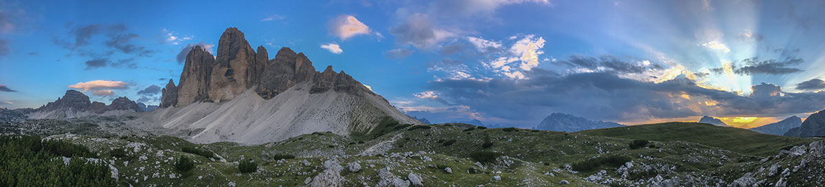 Three Peaks Dolomites, Italy Panorama - Night Shot