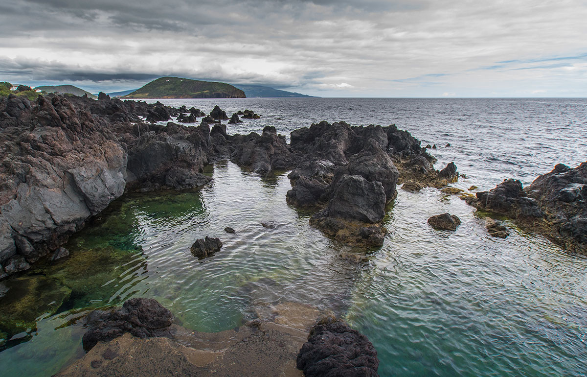 Azores, Faial, rocky coastline near Horta