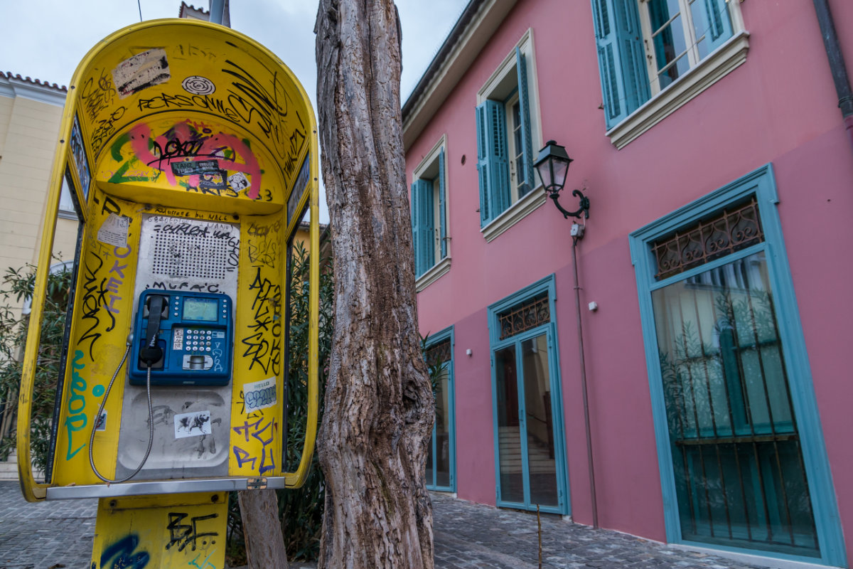 Greece, Athens, phone booth