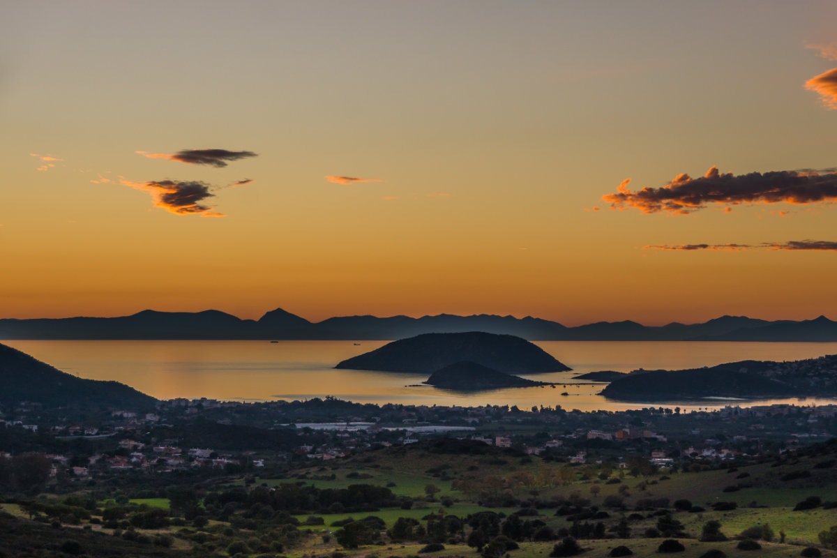 Greece, Athens, coastline at sunset