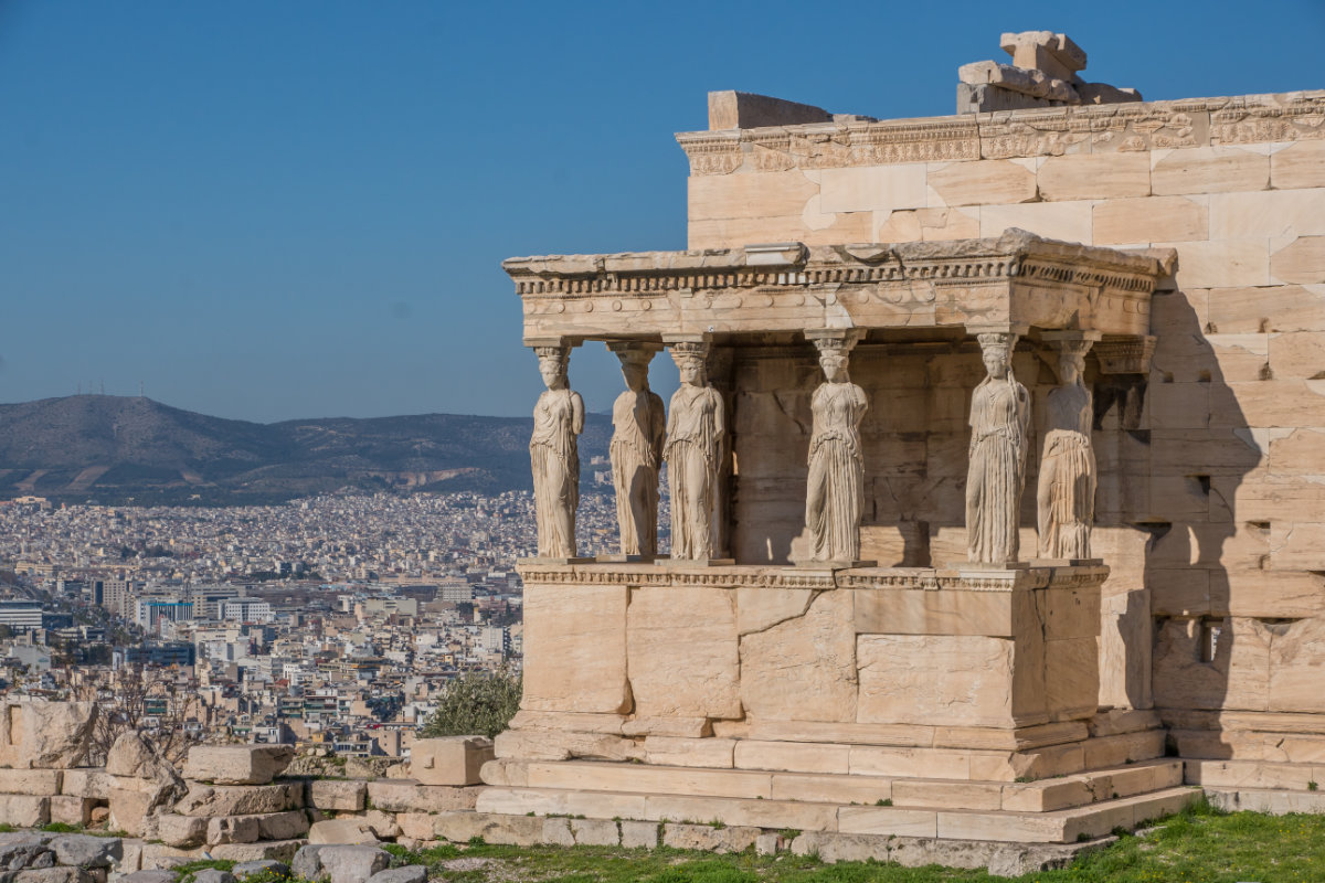 Griechenland, Athen, Akropolis, Erechtheion, Blick auf Athen