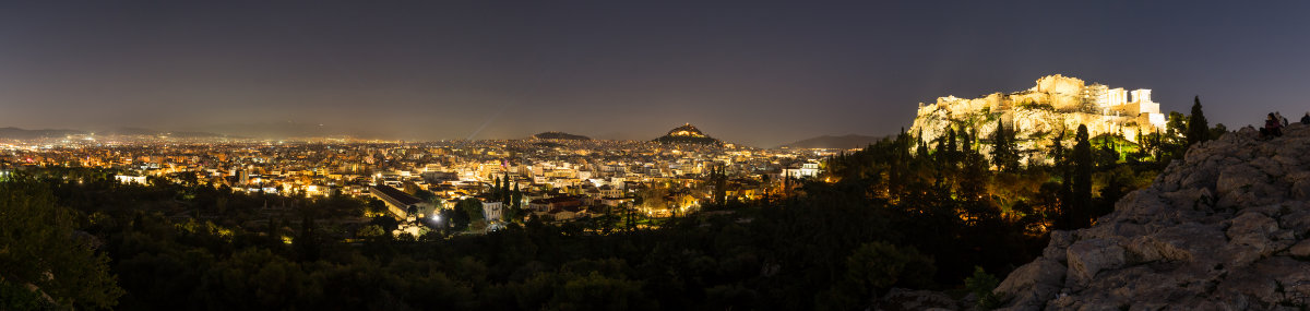 Griechenland, Athen, Acropolis vom Areopagus Hügel bei Nacht