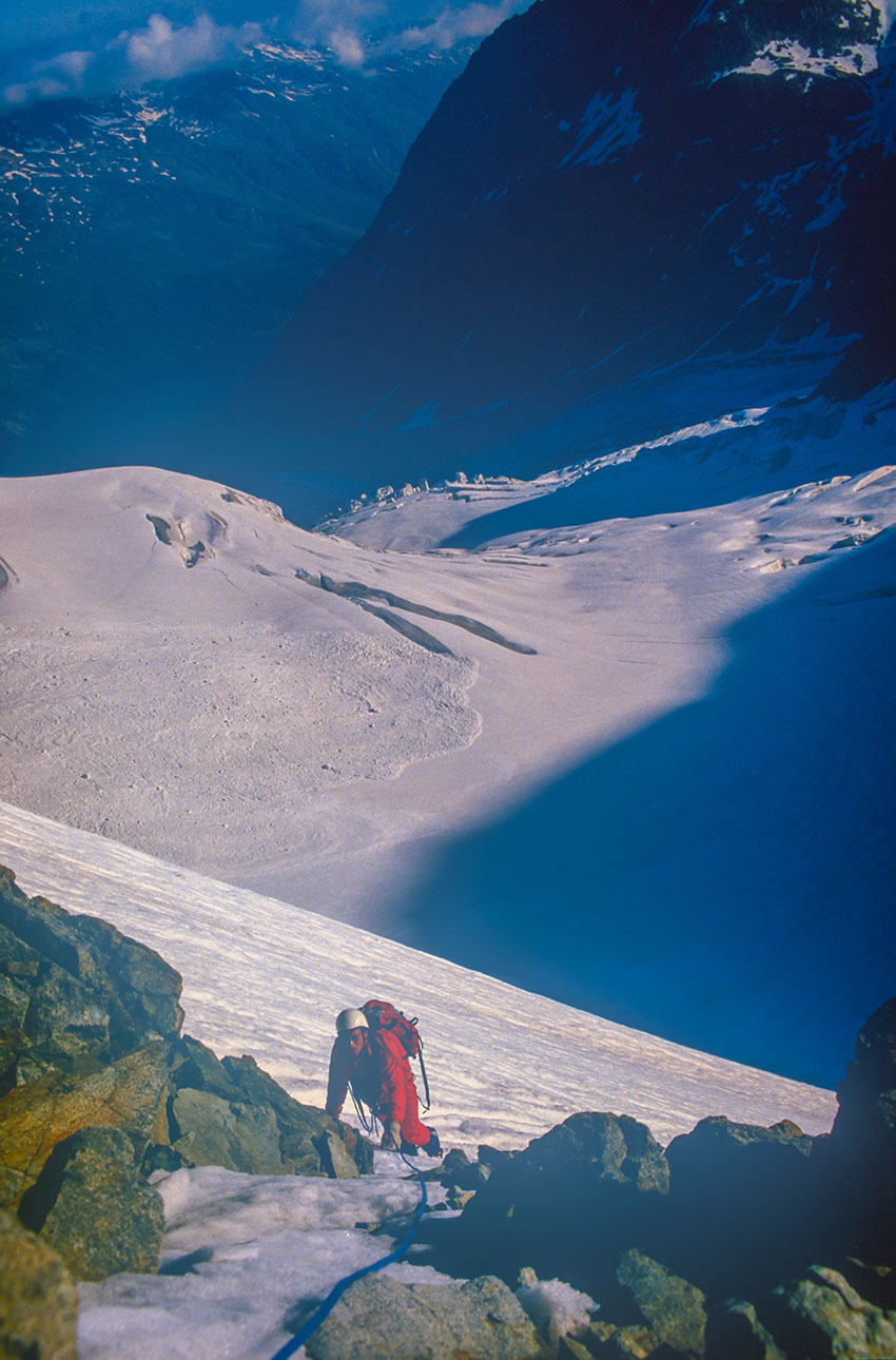 Carsten in der Piz Rosegg Nord-Ost Wand in der Bernina