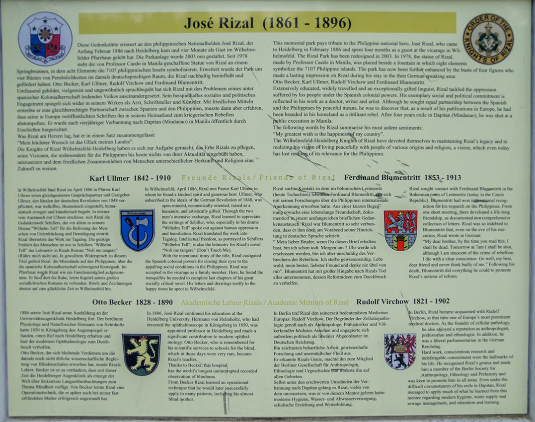 Das Denkmal von Jose Rizal bei Heidelberg