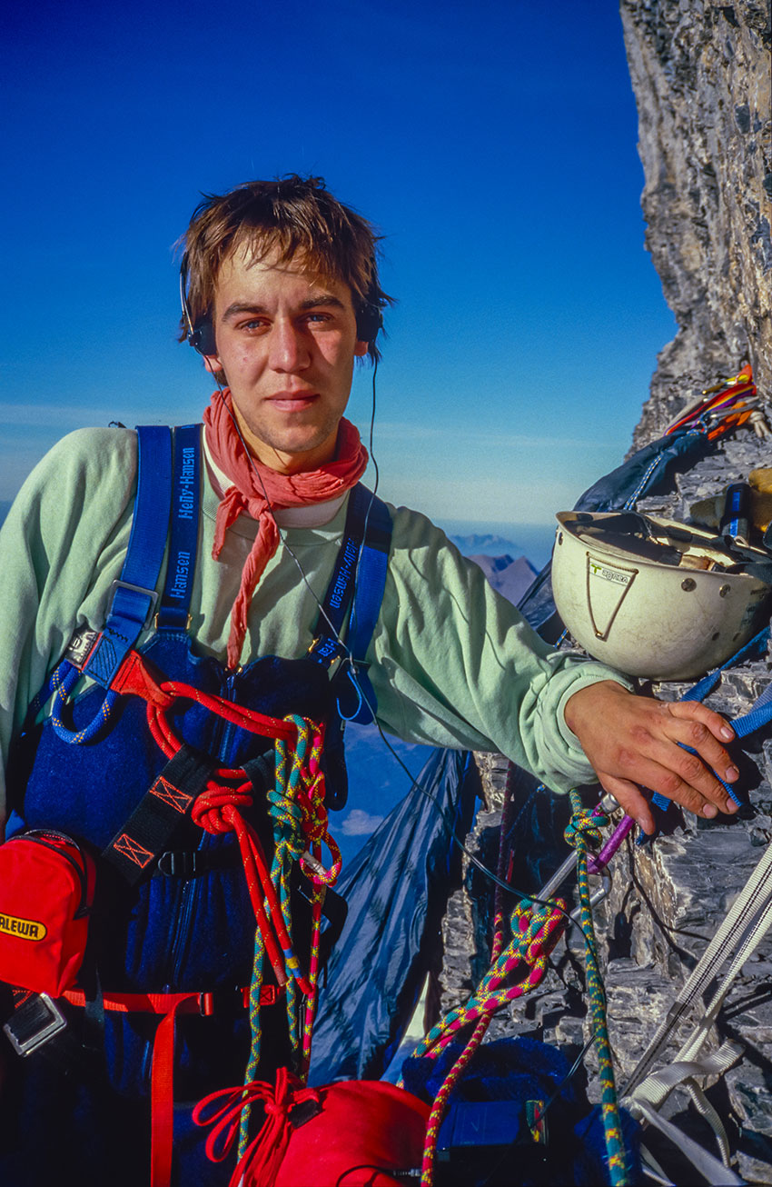 Mathias am Standplatz vor dem Götterquergang in der Eigernordwand